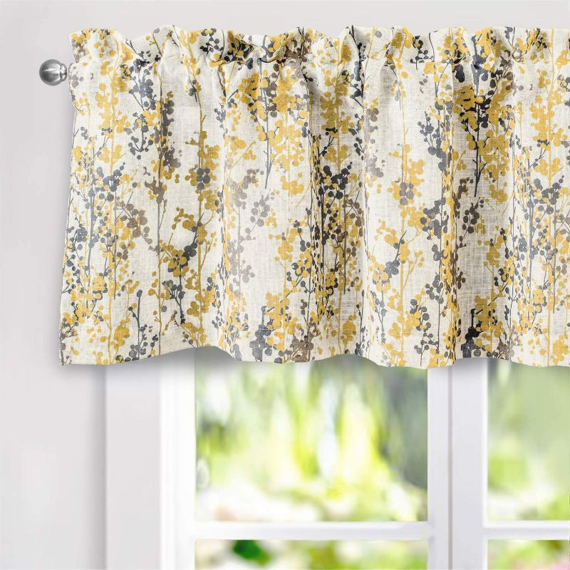 Photo 1 of DriftAway Leah Linen Blend Abstract Floral Blossom Ink Painting Lined Blackout Thermal Insulated Window Curtain Valance Rod Pocket 52 Inch by 18 Inch Plus 2 Inch Header Golden Yellow Gray 1 Pack