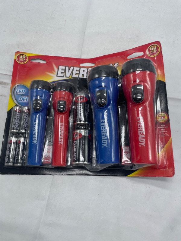 Photo 2 of LED Flashlight by Eveready, Bright Flashlights for Emergencies and Camping Gear, Flash Light with AA & D Batteries Included, Pack of 4