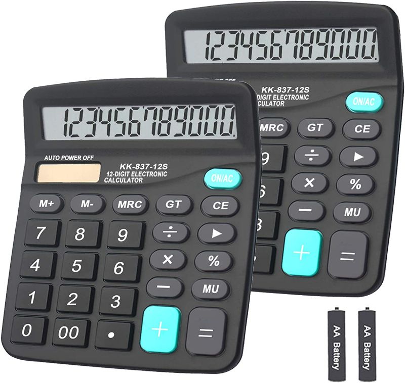 Photo 1 of Calculator, BESTWYA Dual Power Handheld Desk Calculator with 12 Digit Large LCD Display Big Sensitive Button ?Black, Pack of 2?
