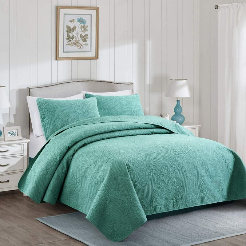 Photo 1 of PU MEI 3 Pieces Bedspread Quilt Set King, Ultrasonic Embossed Comforter Bedding Cover, Soft Lightweight Bed Coverlet Sets for All Season Use, Sage