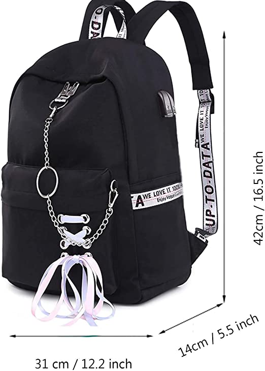 Photo 2 of Teen Girl School Backpack USB Charging Port 16 Inch Laptop Bag Travel Daypack