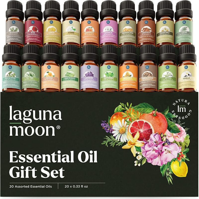 Photo 1 of Essential Oils Set - Top 20 Organic Gift Set Oils for Diffusers, Humidifiers, Massages, Aromatherapy, Candle Making, Skin & Hair Care - Peppermint, Tea Tree, Lavender, Eucalyptus, Lemongrass (10mL)