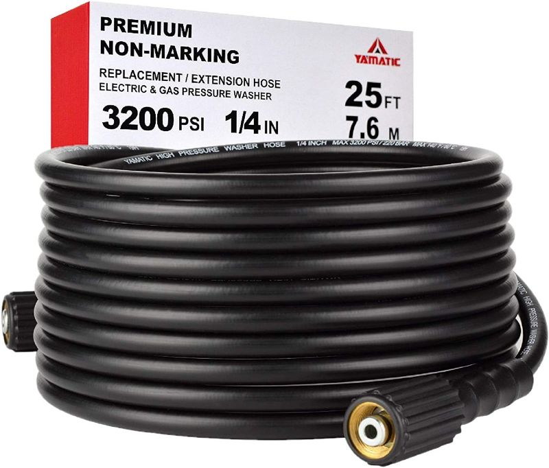 Photo 1 of YAMATIC Pressure Washer Hose 25 FT 1/4" Kink Free M22-14mm Brass Thread Replacement For Most Brand Pressure Washers, 3200 PSI