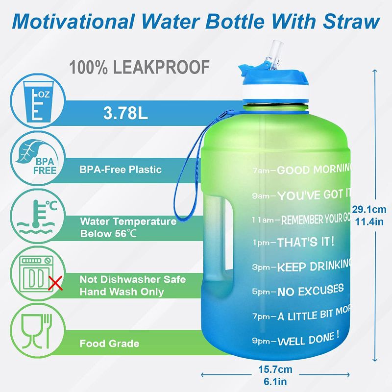 Photo 2 of BuildLife Gallon Motivational Water Bottle Wide Mouth with Straw & Time Marked to Drink More Daily - BPA Free Reusable Gym Sports Outdoor Large 128OZ/73OZ Capacity