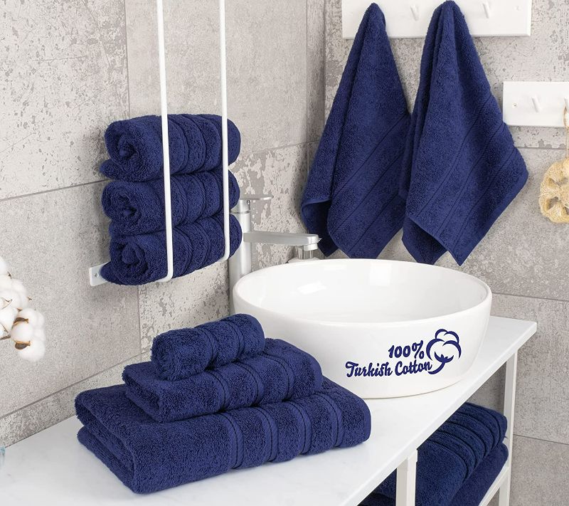 Photo 2 of American Soft Linen 6 Piece Towel Set, 2 Bath Towels 2 Hand Towels 2 Washcloths, 100% Turkish Cotton Towels for Bathroom, Navy Blue Towel Sets