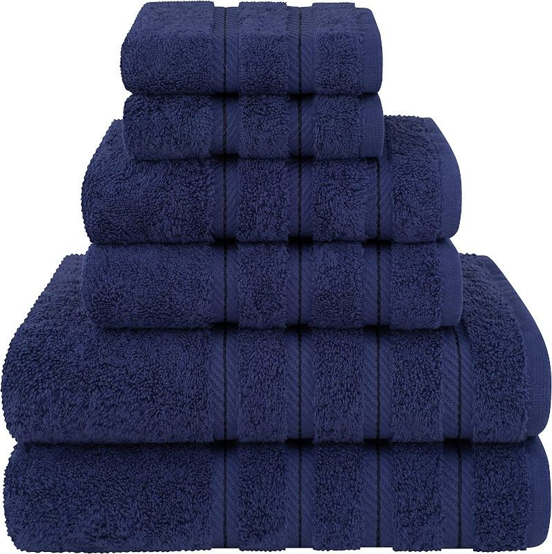 Photo 1 of American Soft Linen 6 Piece Towel Set, 2 Bath Towels 2 Hand Towels 2 Washcloths, 100% Turkish Cotton Towels for Bathroom, Navy Blue Towel Sets