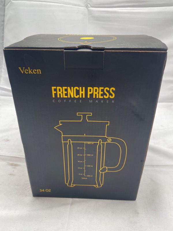 Photo 2 of Veken French Press Coffee & Tea Maker, 304 Stainless Steel Heat Resistant Borosilicate Glass Coffee Press with 4 Filter Screens, Durable Easy Clean 100% BPA Free, 34oz