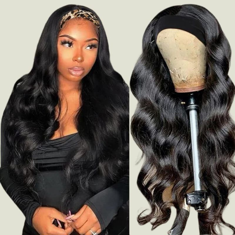 Photo 1 of Headband Wigs for Black Women Human Hair Glueless Body Wave Headband Wig Human Hair 100% Brazilian Virgin Hair Machine Made Head band Wig 150% Density