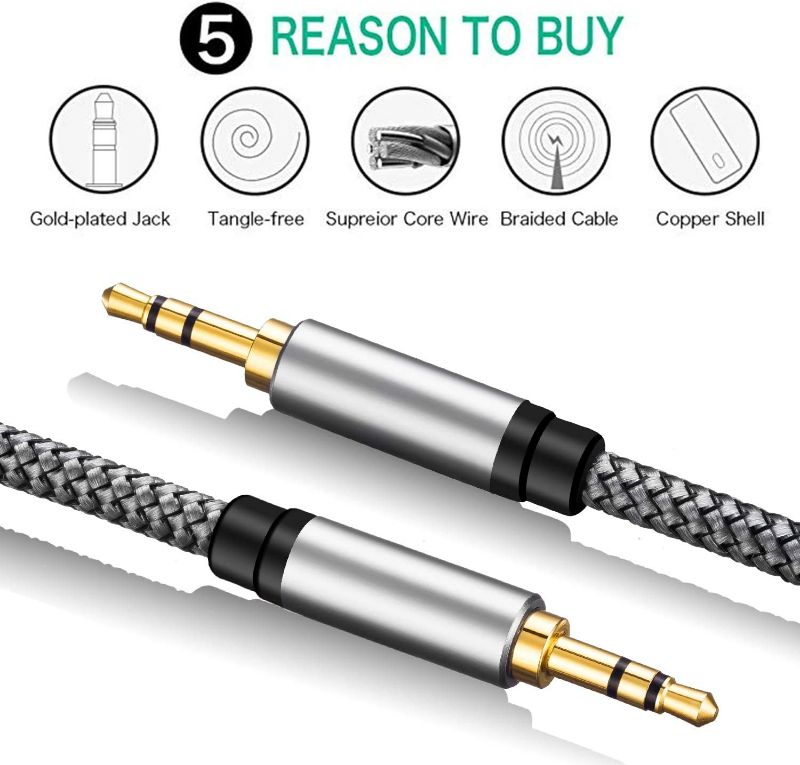 Photo 1 of Aux Cable 25Ft,Tan QY 3.5mm Male to Male Auxiliary Audio Stereo Cord Compatible with Car,Headphones, iPods, iPhones, iPads,Tablets,Laptops,Android Smart Phones& More (25Ft/8M, Silver)