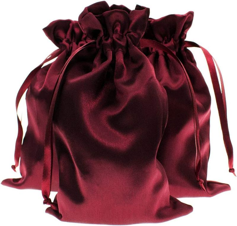 Photo 1 of 6X9 Wine Color Satin Gift Bags, Jewelry Bags, Wedding Favor Drawstring Bags Baby Shower Christmas Gift Bags 50 per Pack