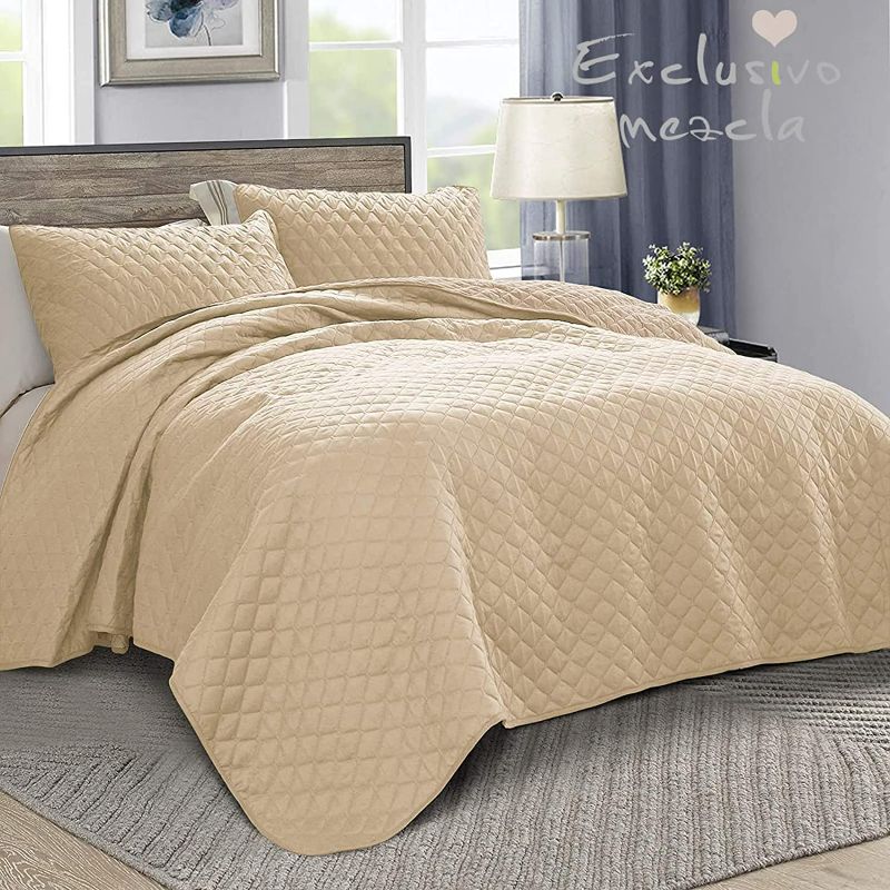 Photo 2 of Exclusivo Mezcla Ultrasonic 2 Piece Twin Size Quilt Set with Pillow Sham, Lightweight Bedspread/ Coverlet/ Bed Cover - (Camel, 68"x 88")