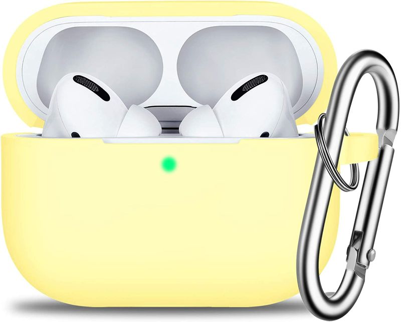 Photo 1 of 2 PACK YELLOW AND BABY BLUE R-fun AirPods Pro Case Cover with Keychain, Full Protective Silicone Skin Accessories for Women Men Girl with Apple 2019 Latest AirPods Pro Case,Front LED 