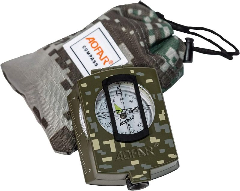Photo 1 of AOFAR Military Compass,AF-4580 Lensatic Sighting, Waterproof and Shakeproof with Map Measurer Distance Calculator, Pouch for Camping, Hiking