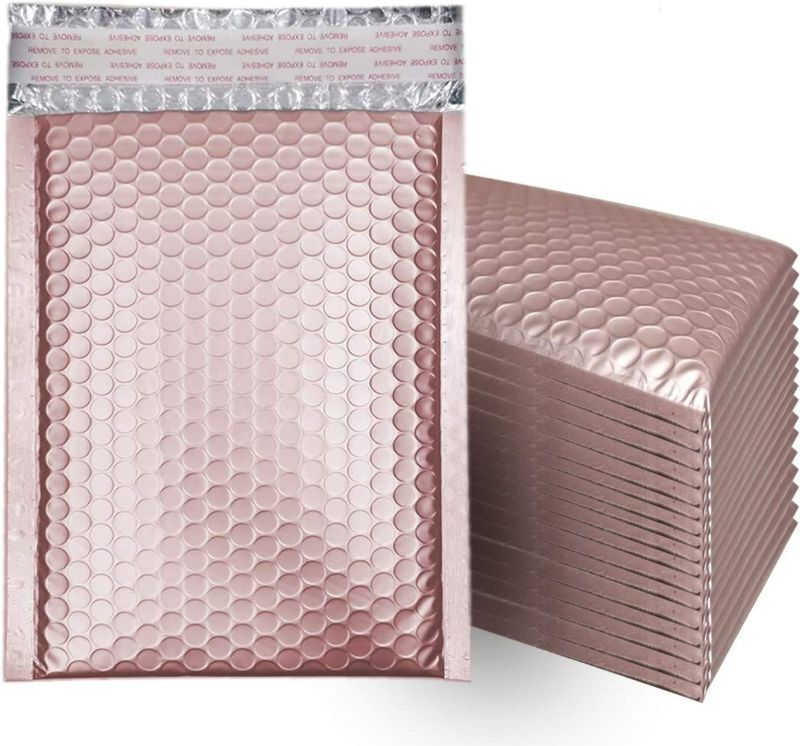 Photo 1 of 4x8 Inch Matte Glamour Metallic Bubble Mailers, Self-seal Closure Envelopes Shipping Bags- 25pcs (Rose Gold)