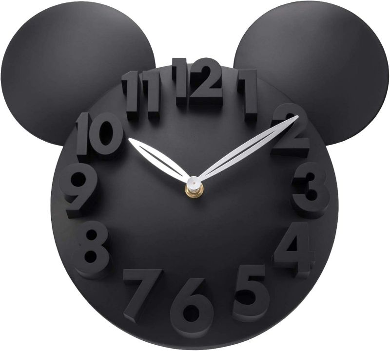 Photo 2 of Lafocuse 3D Numbers Black Mickey Mouse Wall Clock for Living Room Decor, Decorative Modern Wall Clock Battery Operated for Bedroom Classroom 12 Inch