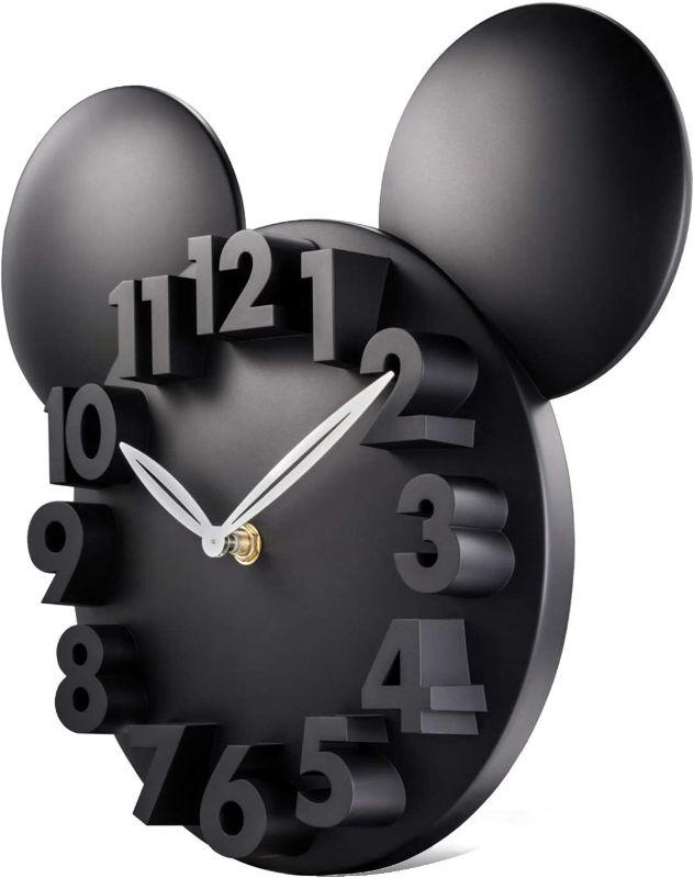 Photo 1 of Lafocuse 3D Numbers Black Mickey Mouse Wall Clock for Living Room Decor, Decorative Modern Wall Clock Battery Operated for Bedroom Classroom 12 Inch