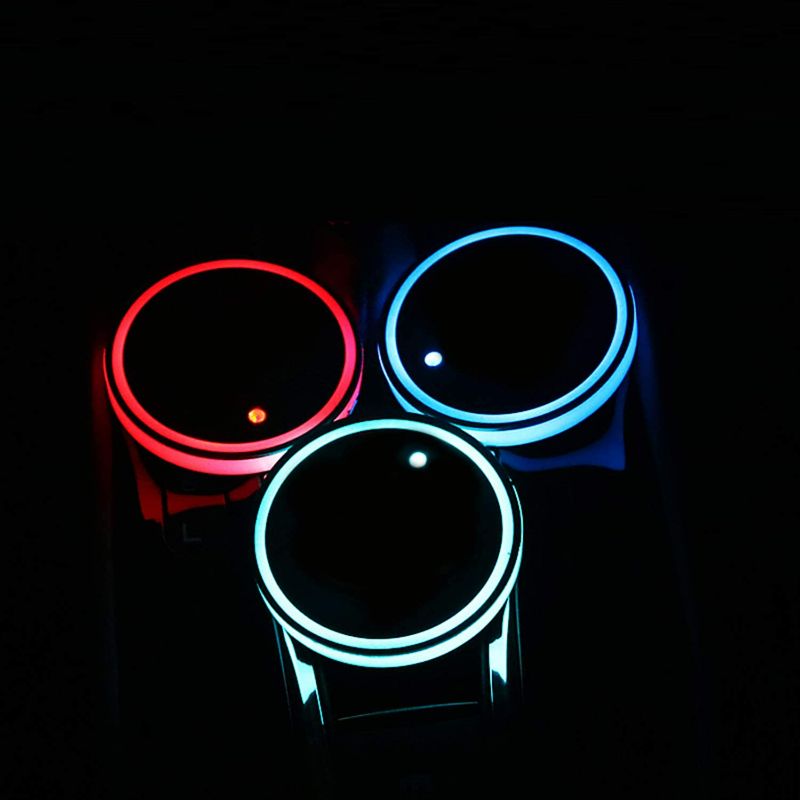 Photo 1 of GHOST LED Cup Holder Lights, 2pcs LED Car Coasterss with 7 Colors Luminescent Light Cup Pad, USB Charging Cup Mat for Drink Coaster Accessories Interior Decoration Atmosphere Light.