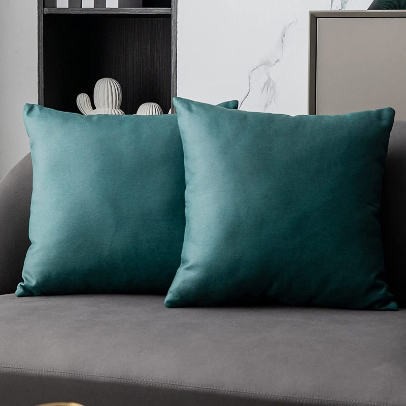 Photo 2 of Anickal Teal Large Pillow Covers 24x24 Inch Set of 2 Luxurious Soft Faux Suede Leathaire Modern Accent Decorative Square Throw Pillow Covers Cushion Cases for Bedroom Living Room Couch Bed Sofa