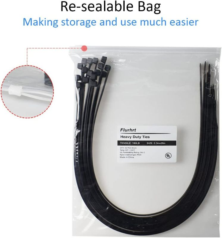 Photo 2 of Cable Zip Ties Heavy Duty 26 Inch, Strong Large Black Zip Ties with 200 Pounds Tensile Strength, 50 Pieces, Long Durable Nylon Black tie wraps, Indoor and Outdoor UV Resistant, Quality Cable Ties