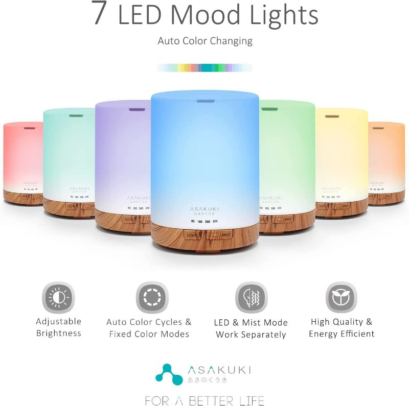 Photo 2 of ASAKUKI 300ML Essential Oil Diffuser, Quiet 5-in-1 Premium Humidifier, Natural Home Fragrance Aroma Diffuser with 7 LED Color Changing Light and Auto-Off Safety Switch