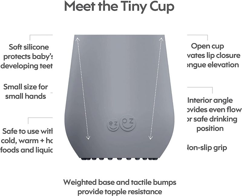 Photo 2 of ez pz Tiny Cup (Gray) - 100% Silicone Training Cup for Infants - Designed by a Pediatric Feeding Specialist - 4 months+