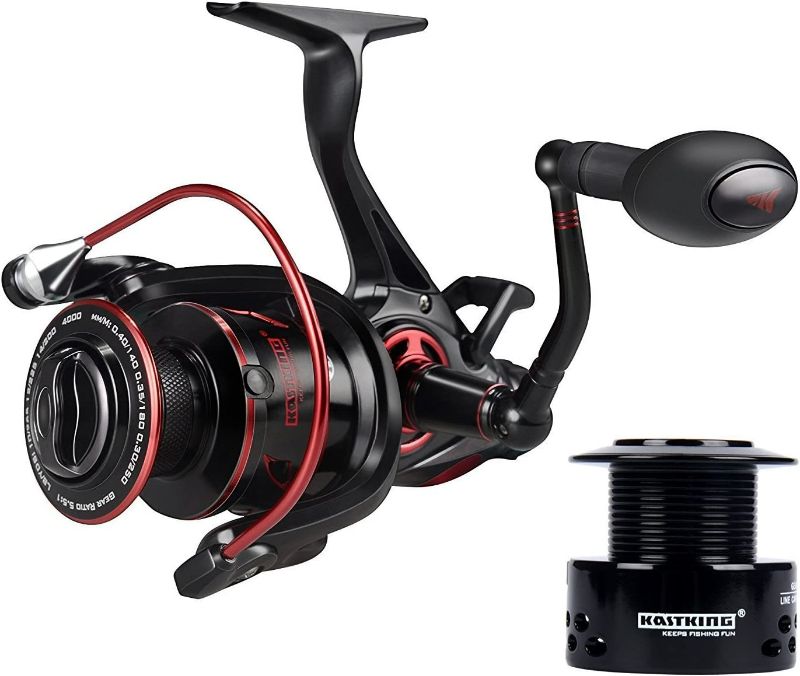 Photo 1 of KastKing Sharky Baitfeeder III Spinning Reel 10+1 Shielded Stainless Steel BB - Carbon Fiber Drag for Live Liner Bait Fishing Action