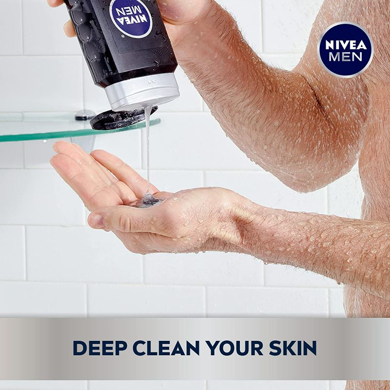 Photo 2 of Nivea Men DEEP Active Clean Charcoal Body Wash, Cleansing Body Wash with Natural Charcoal, 3 Pack of 16.9 Fl Oz Bottles