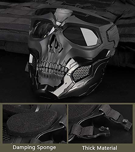 Photo 2 of AOUTACC Airsoft Mask Skeleton Skull Mask with Goggles full face Protective Paintball Mask Adjustable Tactical Mask for Halloween Paintball Game Movie Props Party Cosplay Outdoor Activities(Black)