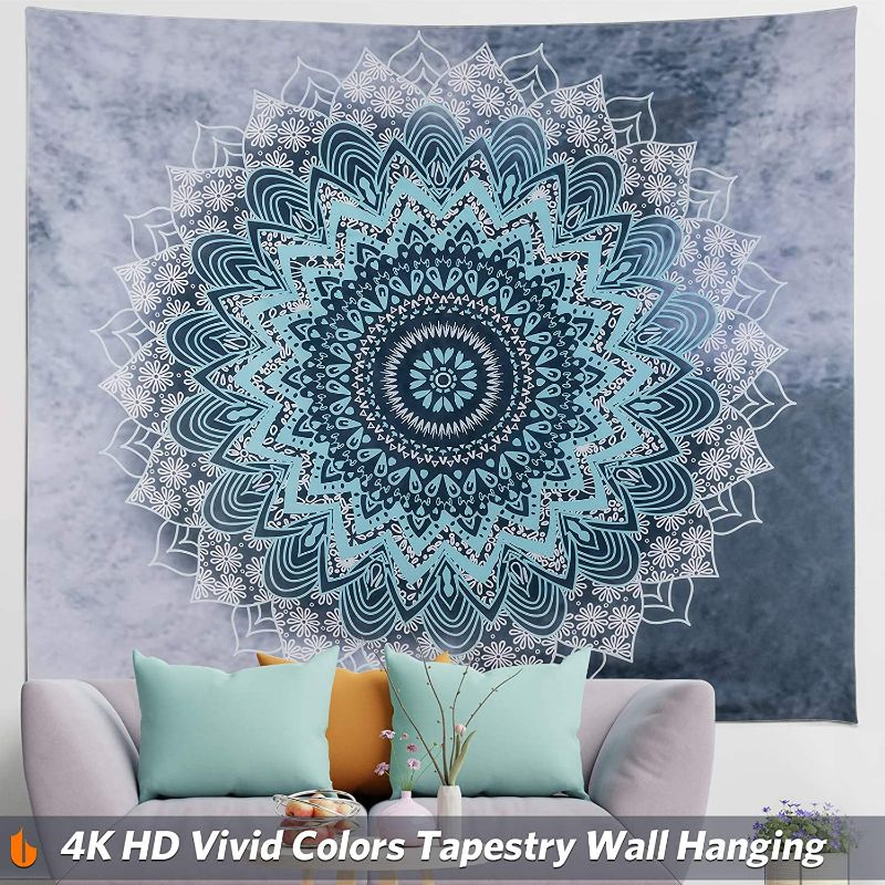 Photo 3 of Urbanstrive Not Fade Machine Washable Mandala Tapestry Wall Hanging Trippy Hippie Bohemian Psychedelic Wall Tapestry for Bedroom Living Room, Blue White, Small (28.7x37.4 Inches)(73x95 cm)