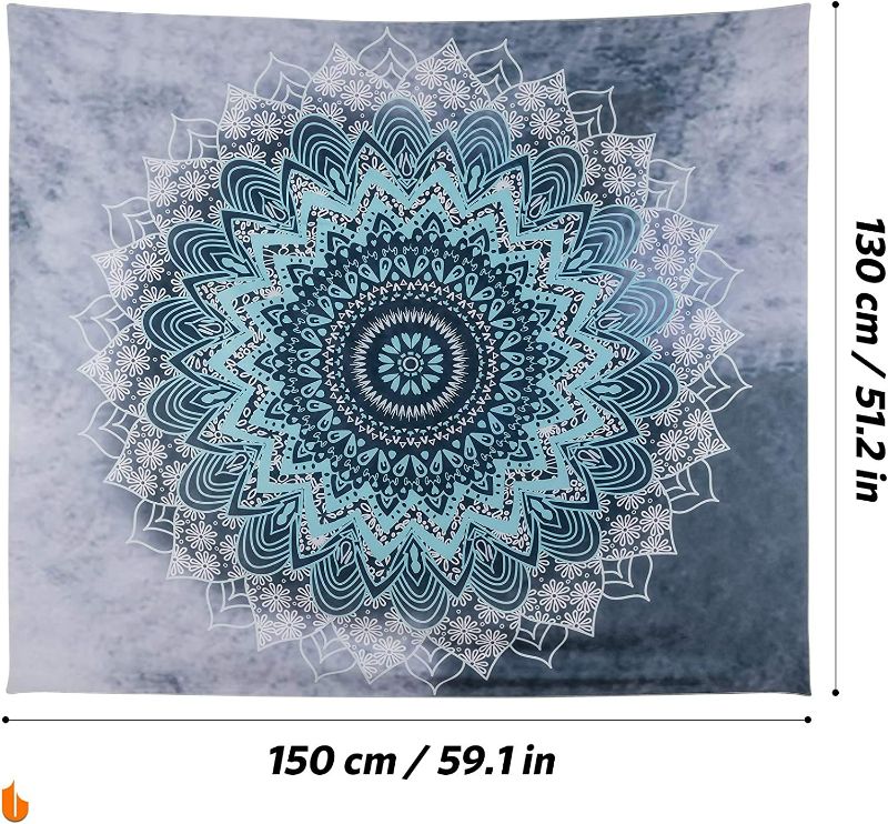 Photo 2 of Urbanstrive Not Fade Machine Washable Mandala Tapestry Wall Hanging Trippy Hippie Bohemian Psychedelic Wall Tapestry for Bedroom Living Room, Blue White, Small (28.7x37.4 Inches)(73x95 cm)