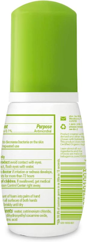Photo 1 of Babyganics Foaming Pump Hand Sanitizer, Alcohol Free, Travel Size, Fragrance Free, Kills 99.9% of Germs, 1.69oz- (Pack of 6)