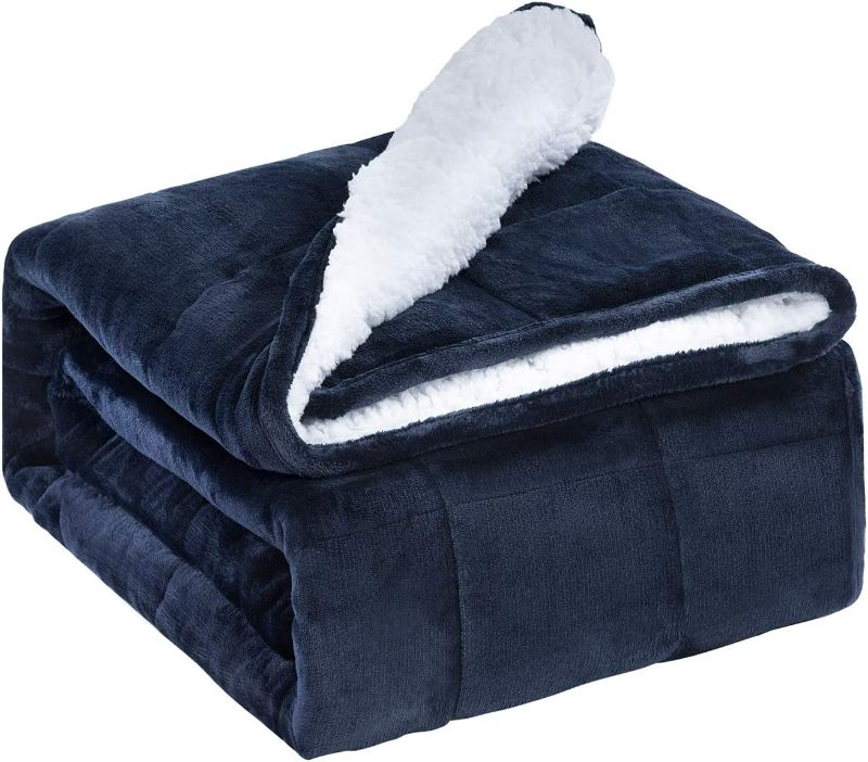 Photo 1 of Uttermara Weighted Blanket 15 LBS 60x80 inches, Sherpa Weighted Blankets Queen Size for Adults, Soft Cozy Fuzzy Heavy Blanket for Couch Bed, Fluffy Plush Fleece Bed Blanket, Navy Blue