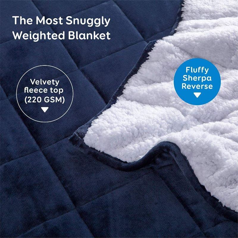 Photo 2 of Uttermara Weighted Blanket 15 LBS 60x80 inches, Sherpa Weighted Blankets Queen Size for Adults, Soft Cozy Fuzzy Heavy Blanket for Couch Bed, Fluffy Plush Fleece Bed Blanket, Navy Blue