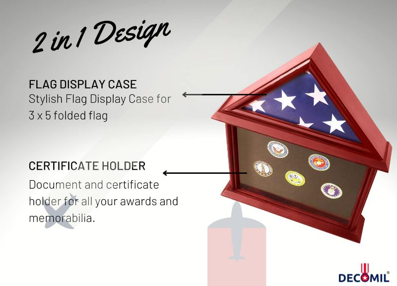 Photo 3 of DECOMIL - 3x5 Flag Display Case with Certificate and Document Holder Mango Finish