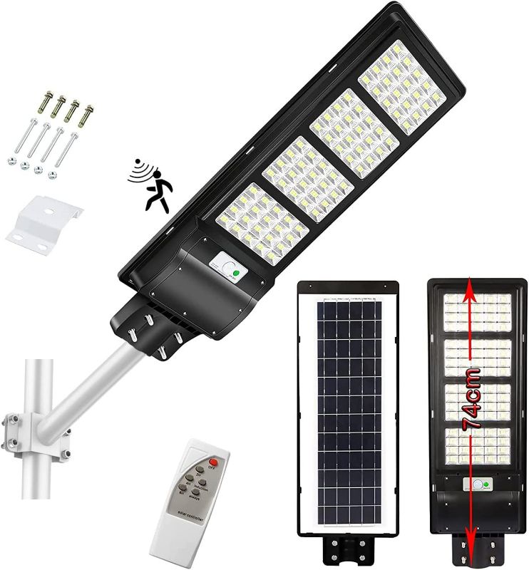 Photo 1 of 300W Solar Street Light, 15000LM Dusk to Dawn LED Solar Flood Lights Outdoor Motion Sensor with Remote Control & Arm Pole, Solar Security Led Outdoor Light Lamp for Yard, Garden, Parking Lot