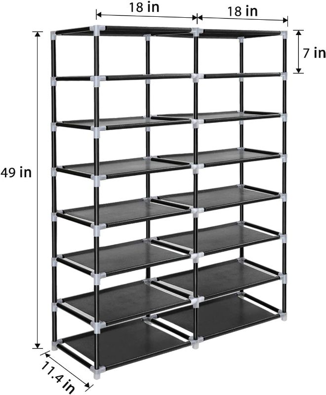 Photo 1 of ERONE Shoe Rack Storage Organizer , 28 Pairs Portable Double Row with Nonwoven Fabric Cover Shoe Rack Cabinet for Closet (Black)