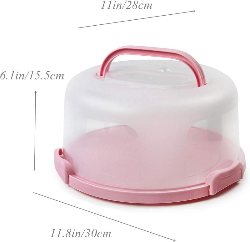 Photo 2 of Zoofen Plastic Cake Carrier with Handle 10in Cake Holder Cake Stand with Lid Pink Cake Container for 10in Cake Round Cake Carrier for Transport