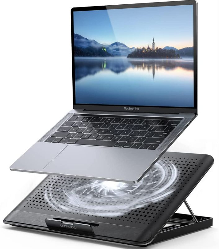 Photo 1 of Laptop Cooler, Lamicall Laptop Cooling Pad : Portable Height Adjustable Laptop Cooling Fan Stand Holder Riser Compatible with MacBook Air Pro Dell XPS HP Alienware Laptop Notebooks Up to 17” - Black