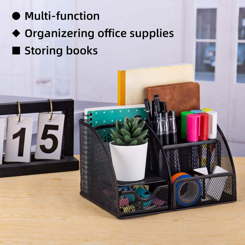 Photo 2 of MDHAND Office Desk Organizer and Accessories Desk Drawer Organizer with 6 Compartments, Mesh Pencil Desk Organizer For Home Office