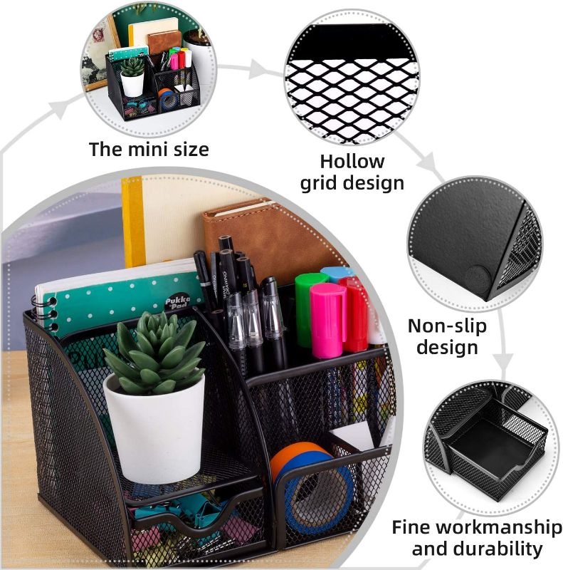 Photo 3 of MDHAND Office Desk Organizer and Accessories Desk Drawer Organizer with 6 Compartments, Mesh Pencil Desk Organizer For Home Office