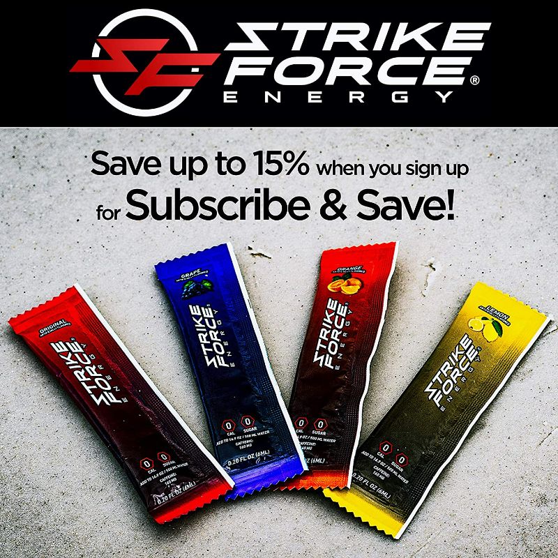 Photo 2 of Strike Force Energy Drink Mix - 4 Flavor Variety Pack - Natural Tasting Caffeine Drink - Turn Any Drink into a Healthy Energy Drink - Zero Calories, Keto Friendly, Sugar Free, Pre Workout (40 Liquid Packets)