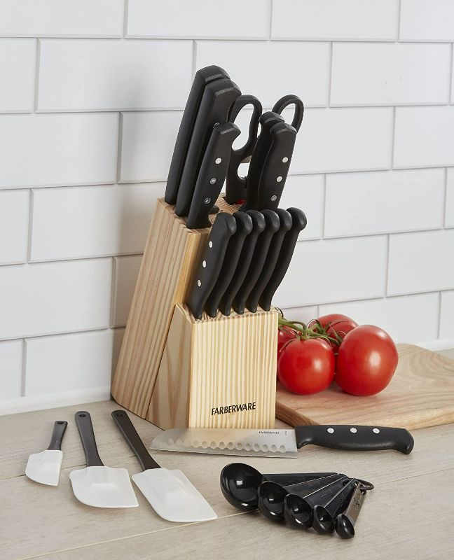 Photo 4 of Farberware 22-Piece Never Needs Sharpening Triple Rivet High-Carbon Stainless Steel Knife Block and Kitchen Tool Set, Black