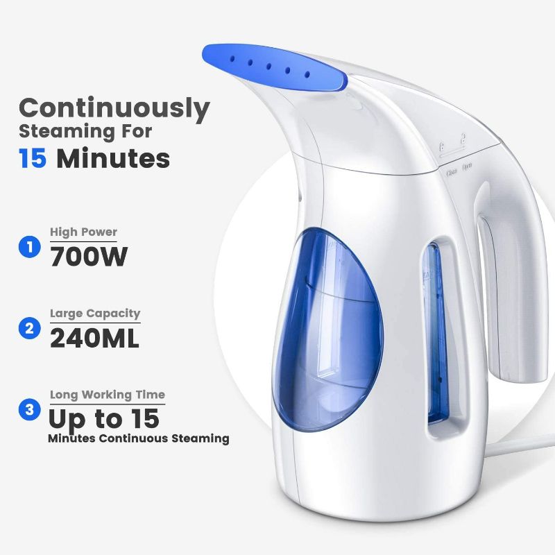 Photo 2 of Hilife Steamer for Clothes, Portable Handheld Design, 240ml Big Capacity, 700W, Strong Penetrating Steam, Removes Wrinkle, for Home, Office and Travel