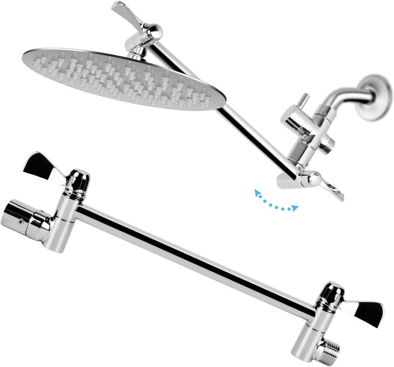 Photo 2 of Round Shower Head Combo with 11'' Extension Arm?High Pressure 8" Rain Shower Head with Handheld Shower Spray and Holder/ 1.5M Hose?Dual Rainfall Showerhead Set? Chrome