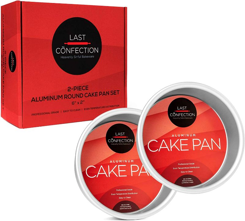 Photo 2 of Last Confection 2-Piece Round Cake Pan Set - 6" x 2" Deep Aluminum Pans