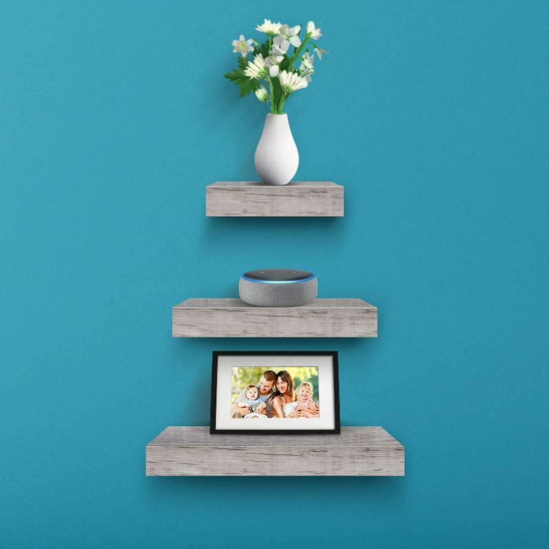 Photo 2 of Sorbus Wall Mount Corner Shelves, Square Hanging Wall Shelves Decoration, Perfect Trophy Display, Photo Frames, Home Décor, Set of 3 (3-Piece Square Set - Grey White)