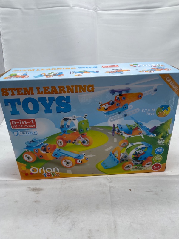 Photo 4 of Orian Toys 5 in 1 STEM Learning Toys for Boys and Girls, Best IQ Builder STEM Learning Toys Creative Construction Engineering for Kids 5-11 years old, DIY Building Kit, 132 Pieces, Play Set - Gift Box