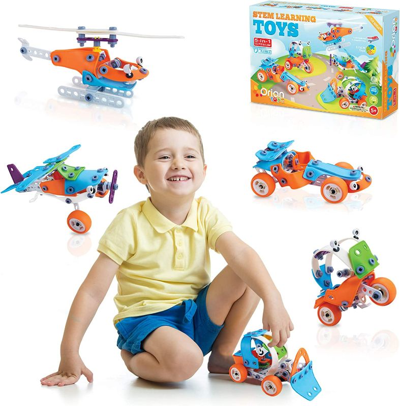 Photo 1 of Orian Toys 5 in 1 STEM Learning Toys for Boys and Girls, Best IQ Builder STEM Learning Toys Creative Construction Engineering for Kids 5-11 years old, DIY Building Kit, 132 Pieces, Play Set - Gift Box