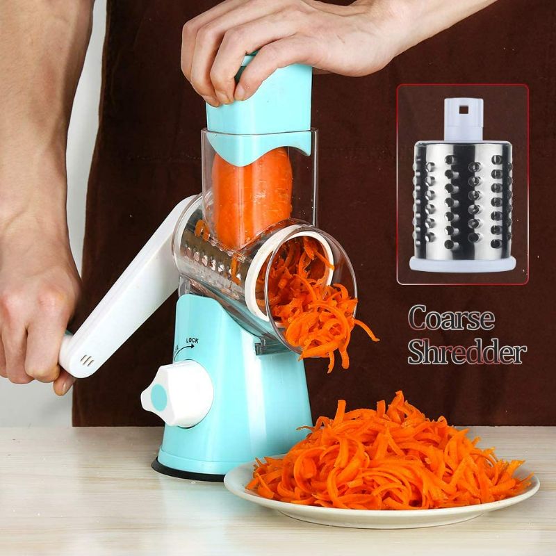Photo 1 of Cambom Manual Rotary Cheese Grater - Round Mandoline Slicer with Strong Suction Base, Vegetable Slicer Nuts Grinder Cheese Shredder with Clean Brush