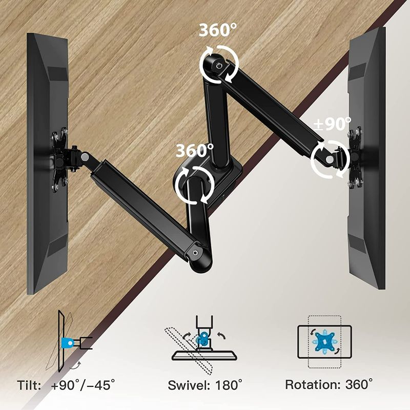 Photo 3 of HUANUO Dual Monitor Arm for 13 to 27 inch, Gas Spring Monitor Stands for 2 Monitors Vesa Mount with Clamp/Grommet Base, Computer Dual Monitor Desk Mount for up to 17.6 lbs per Arm